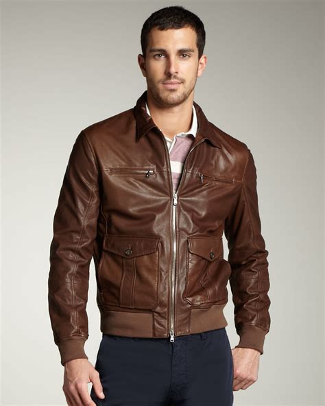 Leather bomber jacket in light brown 